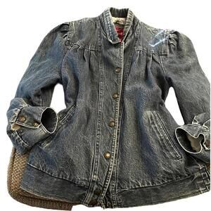 Weathered Blues 90’s Womens Denim Flannel Lined Puff Sleeve Trucker Jacket Sz M